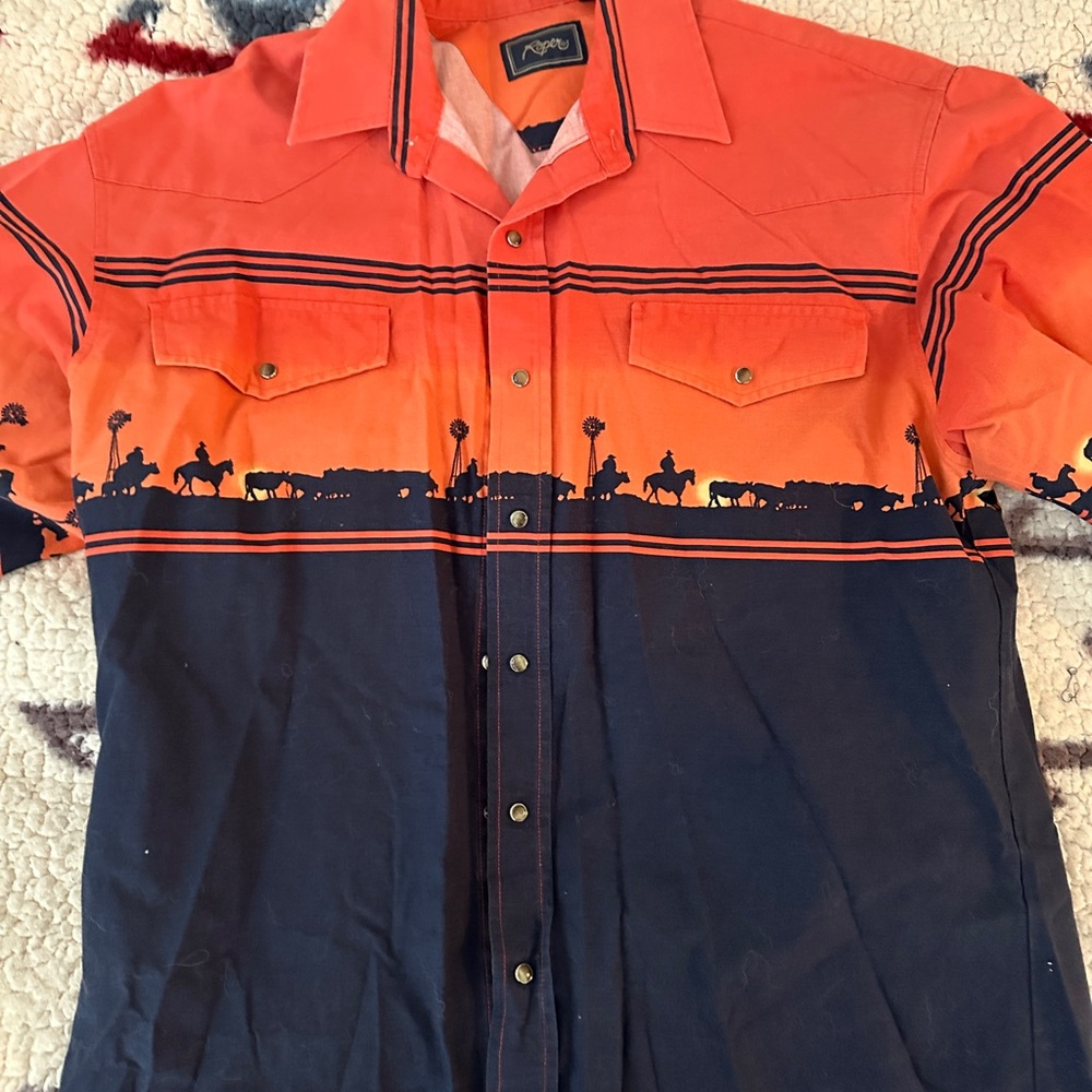 90s Roper Western Pearl Snap Shirt Mens Medium Cowboys Horses Rodeo Cattle